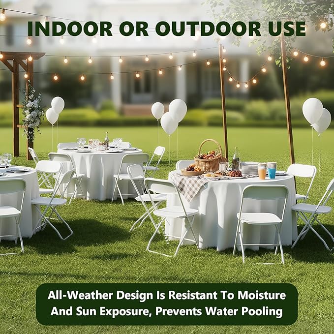 Folding Chairs 2 Pack, Plastic Folding Chairs for Outside, Heavy Duty Foldable Chairs, Sturdy Metal Folding Chairs, 350 lbs Capacity, for Patio, Garden, Camping, White