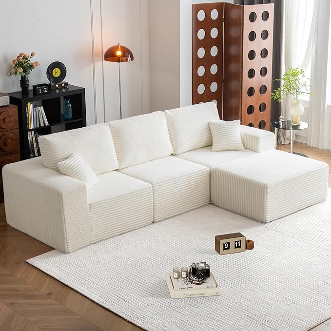 MODNEST 108" Modular Sectional Sofa Cloud Couch with Deep Seats, L Shape Couch with Movable Ottoman and Chaise, Sectional Couches for Living Room, Boneless Couches No Assembly Required, Beige