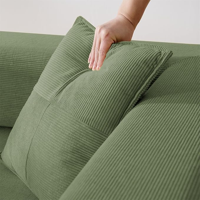 Antetek Convertible Futon Sofa Bed, 3 Seater Modern Corduroy Foam Floor King Size Bed Fold Out Sleeper Lounge Loveseat Sofa Couch with 2 Throw Pillows for Living Room Bedroom Guest Room, Green