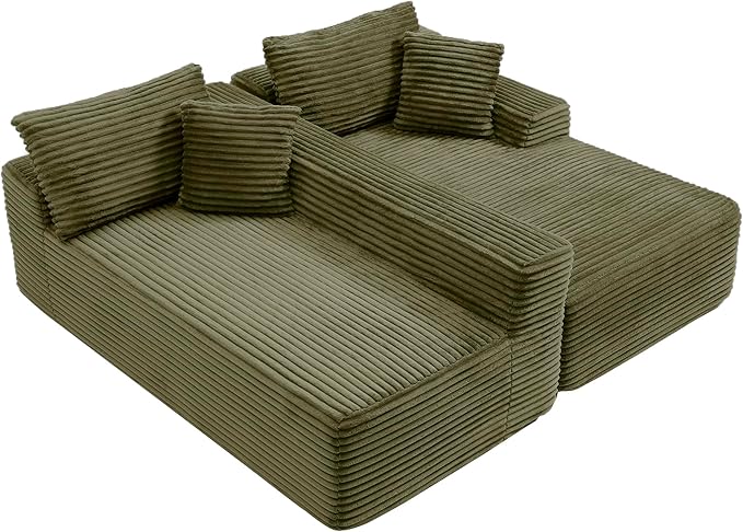 HYJT-H&K Modular Sectional Sofa Cloud Sectional Couch, 95" Comfy Fluffy L Shaped Green Couches for Living Room, Deep Seat Memory Foam Plush Corduroy Boneless Couch Sectionals Right Facing Chaise Sofa