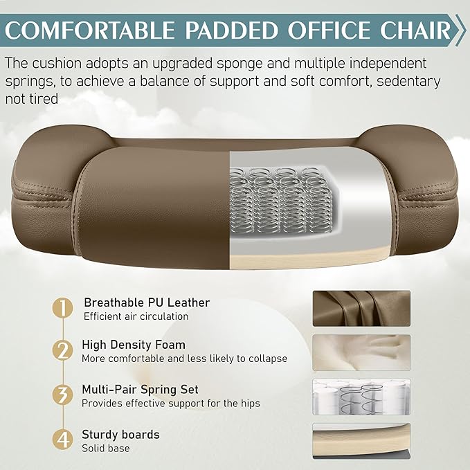 Leather Office Chair, PU Home Computer Desk Chairs with Ergonomic Back Support, 360°Swivel Free, Small Gaming Chair with Wheels and Adjustable Armrests, for Short People Use