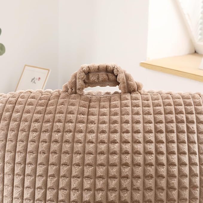 PAJEO Reading Pillow for Sitting in Bed, Large Backrest Reading Pillow with Arm Rest,Back-Rest Support Cushion for Sit Up on Couch, Sofa, and Floor, Dorm Essentials (Khaki Flannel, Standard(17inch))