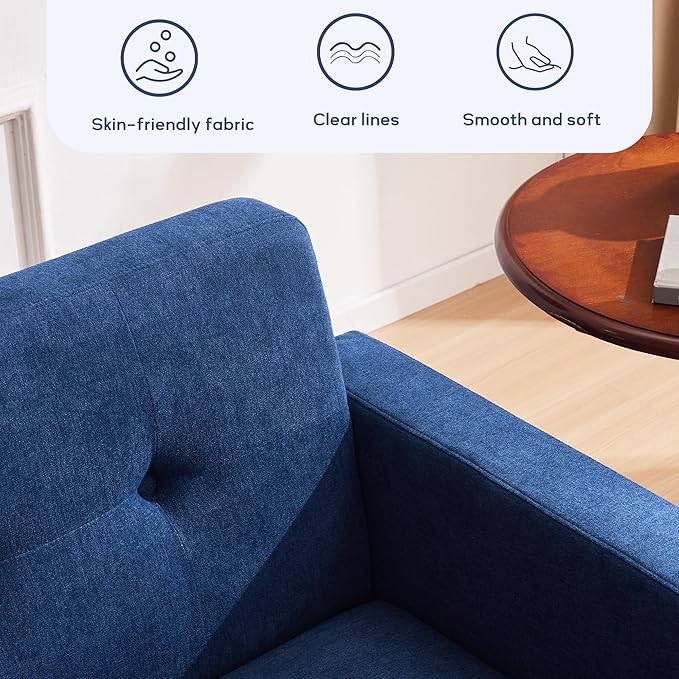 HUIMO Fabric Accent Chair, Mid Century Modern Arm Chair, Button Tufted Living Room Chairs for Bedroom Study Office (Dark Blue)