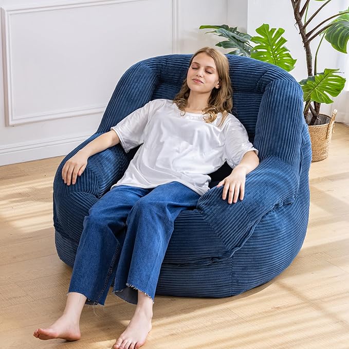 Giant Bean Bag Chair with Armrests - Oversized Cozy Seating for Adults, Corduroy Fabric & High-Resilience Foam Filling, Ideal Lounge for Living Room, Bedroom & Gaming Room (Royal Blue)