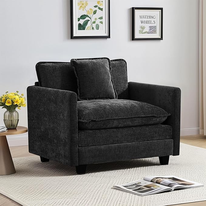 UMBFUN Cloud Couch Accent Chair, Oversized Comfy Modular Sofa with Deep Seat Cushions, Chenille Upholstered Lounge Chair for Living Room & Bedroom, Dark Grey
