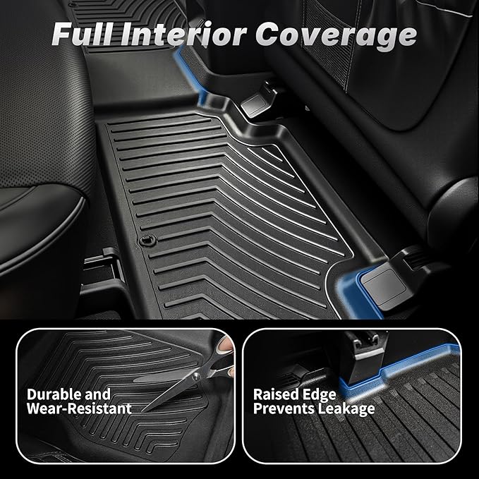 OEDRO Floor Mats Fit for 2009-2019 Ford Flex, Unique Black TPE All-Weather Guard Includes 1st and 2nd Row: Front, Rear, Full Set Automotive Liners