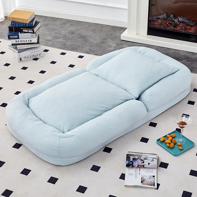 Versatile Light Blue Folding Sofa Chair with 5 Adjustable Positions - Perfect Plush Floor Lounge Chair for Gaming & Relaxation