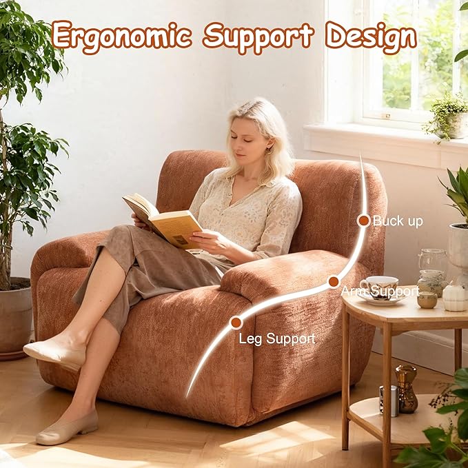 Boneless Chair, 42" W Oversized Single Sofa Chair for Living Room, Chenille Cloud Comfy Chairs, Foam Couch Armchair for Bedroom, Apartment, Office. Reading, No Assembly(Orange)
