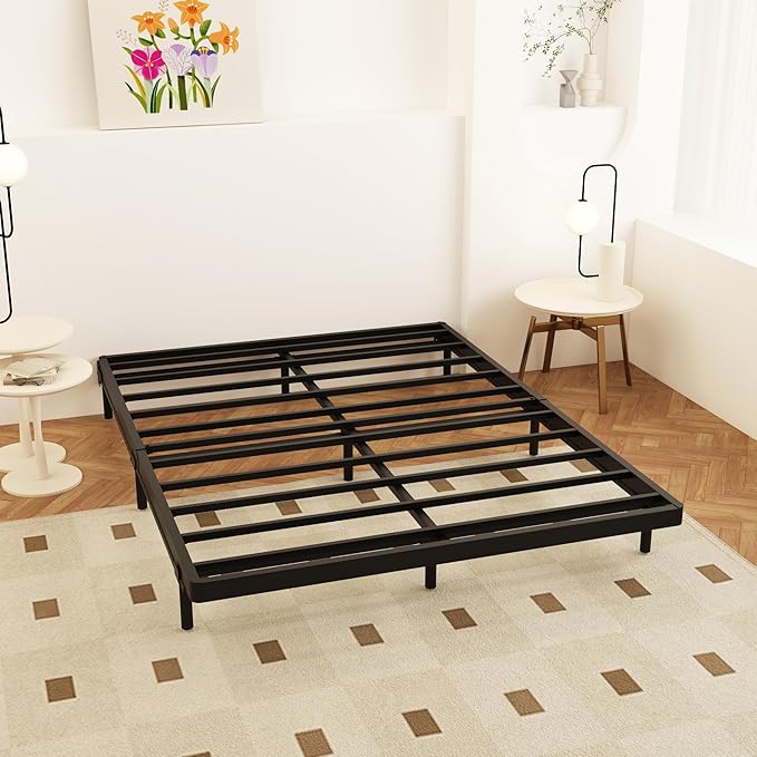 Maenizi King Size Box Spring 2 Inch Low Profile, Heavy Duty Metal Box Spring Bed Base Bunkie Board, Mattress Foundation, Easy Assembly, Noise Free, Black