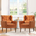 QKFF Accent Chair Set of 2, Upholstered Armchair with Pillow, Fabric Single Sofa Chair with Lounge Seat and Wood Legs Accent Chair for Living Room Small Spaces (Orange, Set of 2)