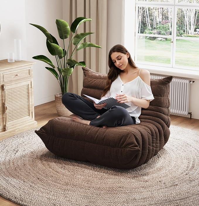 Selyteramy Oversized Bean Bag Chairs for Adults, Giant Beanbag Chair with Memory Foam, Comfy Lounge Chair Lazy Sofa for Apartment, Living Room, Bedroom, Office(Teddy Fabric)