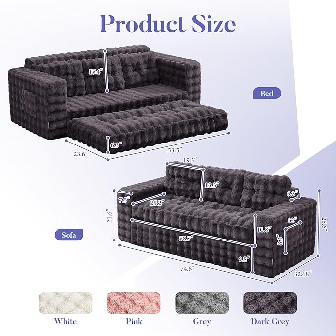 Hobestluk 3-Seater Sofa Boneless Couch with Tufted Button Design 2 in 1 Comfy Cloud Couch Oversized Sofa for Living Room Bedroom Apartment or Office (Dark Grey, 3 Seater)