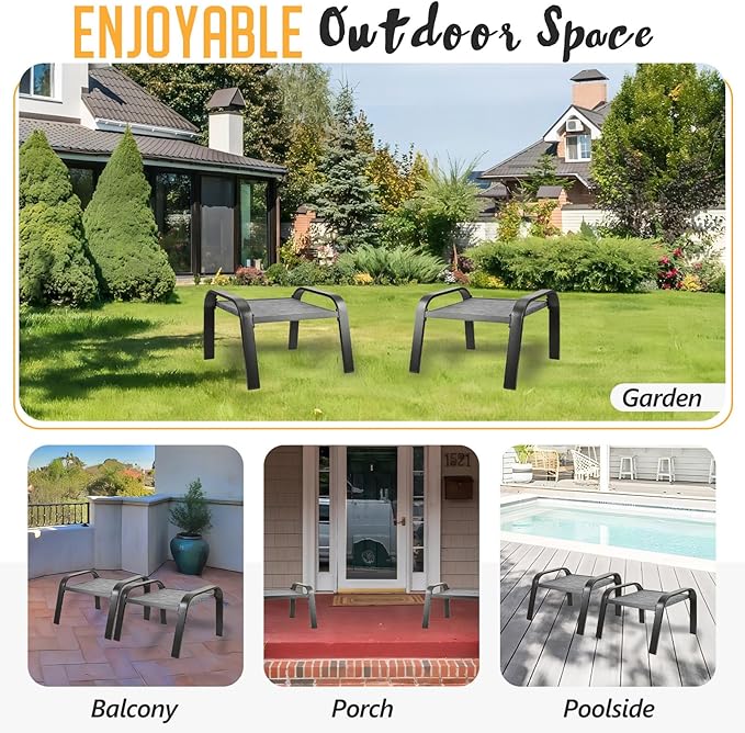 Deugold Outdoor Patio Footstools Patio Chairs Texliene Waterproof Ottomans Side Table for Backyard Grey 2 Set