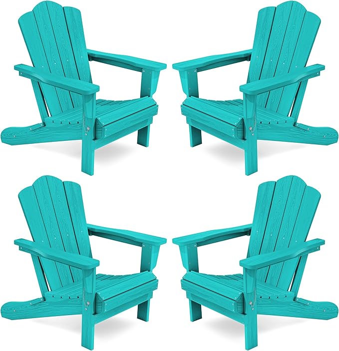 KINGYES Folding Adirondack Chair Set of 4, HDPE All-Weather Folding Adirondack Chair, Aruba