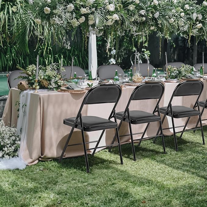 Sweetcrispy Folding Chair 6 Pack, Leather Padded Folding Chairs, Sturdy Metal Foldable Chairs, Easy to Use and Store, Outdoor and Indoor, for Home, Office, Party, Comfy