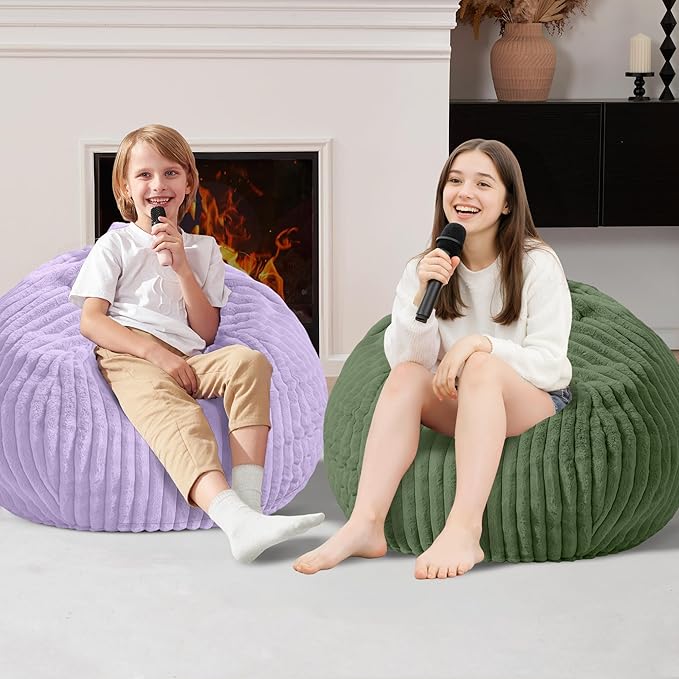Homguava 2FT Bean Bag Chair, 2' Small Bean Bags with Memory Foam Filled, Beanbag Chairs with Machine Washable Cover Dutch Corded Plush Cover for Classroom,Living Room,Bedroom-Green