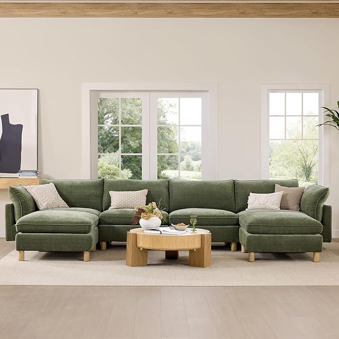 CHITA 118" Super Large Sectional Couches for Living Room, Modular Cloud Couch Sectional Sofa, Premium Fabric Couches, Down Filled, High Density Foam, Chenille in Green, 5 Seat Corner Couch