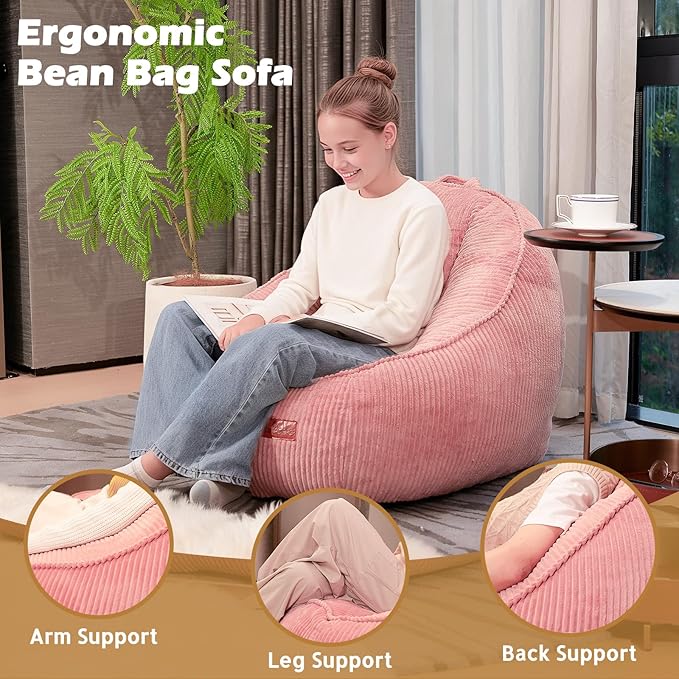Bean Bag Chair, Cozy Fluffy Beanbag Chairs with Filler for Teens and Kids, Floor Lazy Sofa for Living Room, Gaming & Reading（M-Pink）