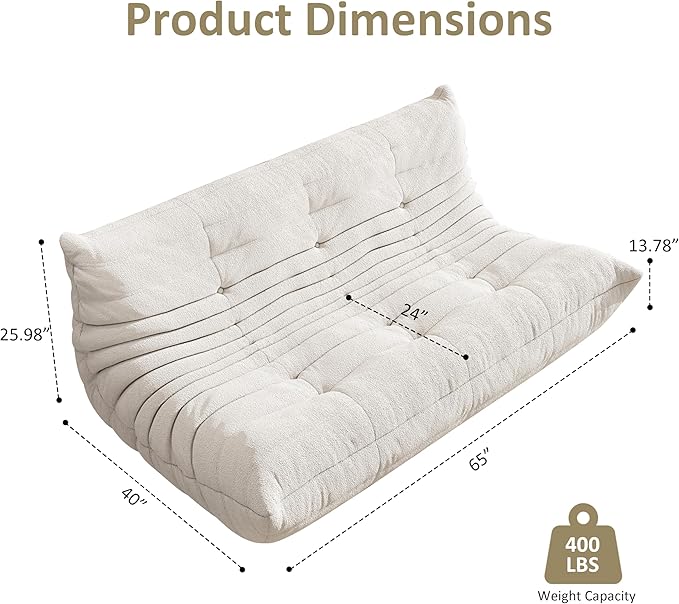 Bean Bag Chair, Oversized Bean Bag Chair for Living Room, Fireside Chair for Adults with Memory Foam Filled, Big Accent Lounge Floor Sofa for Reading, Relax, No Assembly Required. (Beige 3-Seater)