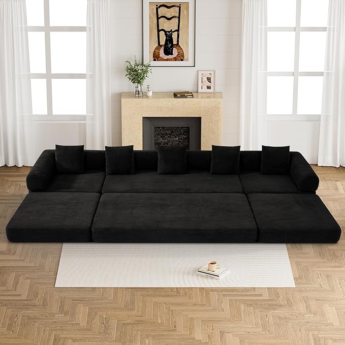 DAMAIFROM 157" Modular Sectional Loveseat Sofa Cloud Boneless Couch, Modern Sleeper Sofa for Customizable Living Spaces, Cozy Modular Couch for Indoor Room, No Assembly Required, Black