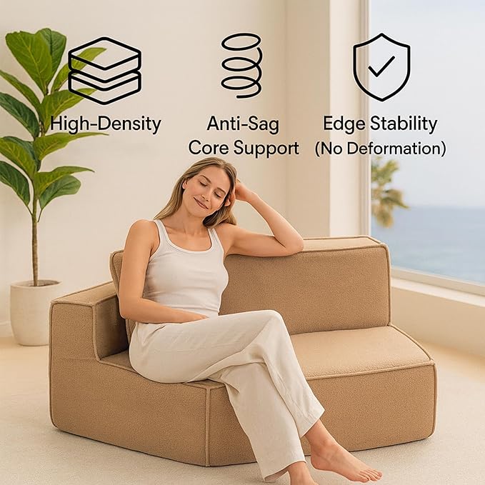 KEIKI 75.2" Teddy Fleece Single Sofa Chair – Soft Modular Floor Couch with Oversized Seat, Triple Back Cushions & All-Foam Comfort, Perfect Lounge Chair for Bedrooms, Studios & Relax Corners