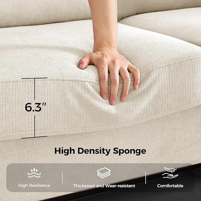 COPIAE 91 Inch Lawson Sofa with Extra Deep Seats Oversize, Mid-Century 3-Seat Sofa Couch, for Living Room, Apartment, Lounge, White