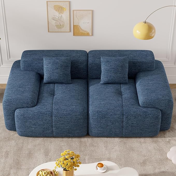 85" Cloud Loveseat Sofa in a Box, Modern Small Couch No Assembly Required, Comfy Deep Seat Boneless Couches for Living Room, Bedroom, Apartment, Blue 1 PCS