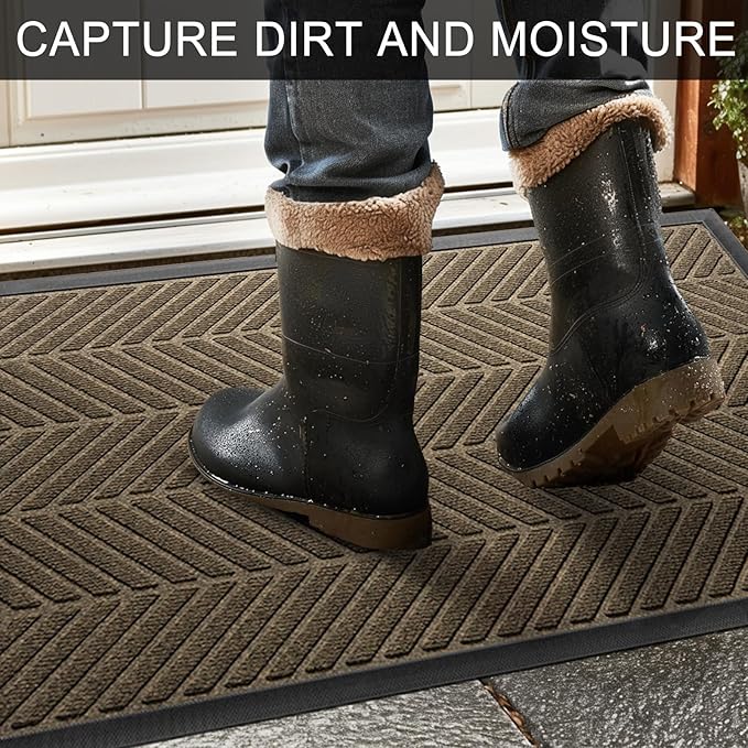 XADP Front Door Mat 47"x32" Indoors Outdoors Welcome Mats, Waterproof Non-Slip Rubber Backing Heavy Duty Doormat Outside Entrance, Low Profile Entryway Rugs Floor Mat for Patio, Pattern A Brown