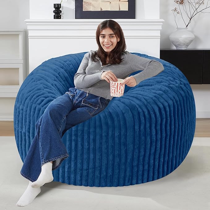 Homguava 3 FT Bean Bag Chair,3' Big Bean Bag,Large Bean Bag Chairs for Adults with Memory Foam Filled,Comfy Beanbag Chairs Soft Bean Bag Sofa with Dutch Corded Plush Cover-Blue