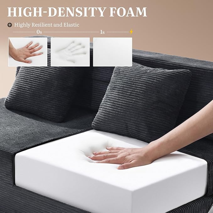 YITAHOME Convertible Folding Sofa Bed, Chair Bed Sleeper with Cushions, Corduroy Fabric Fold-Out Floor Couch, Foldable Mattress for Living Room, Bedroom, Dorm, Guest Room, Queen Size, Black