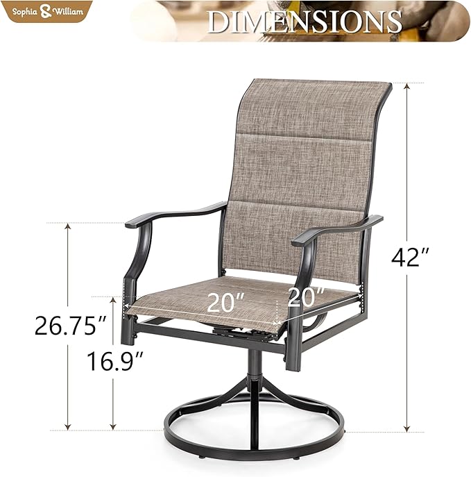 Sophia & William Outdoor Patio Swivel Dining Chairs Set of 2, High Back Padded Patio Dining Chairs, All Weather Textilene Mesh Fabric for Backyard, Poolside, Balcony and Garden