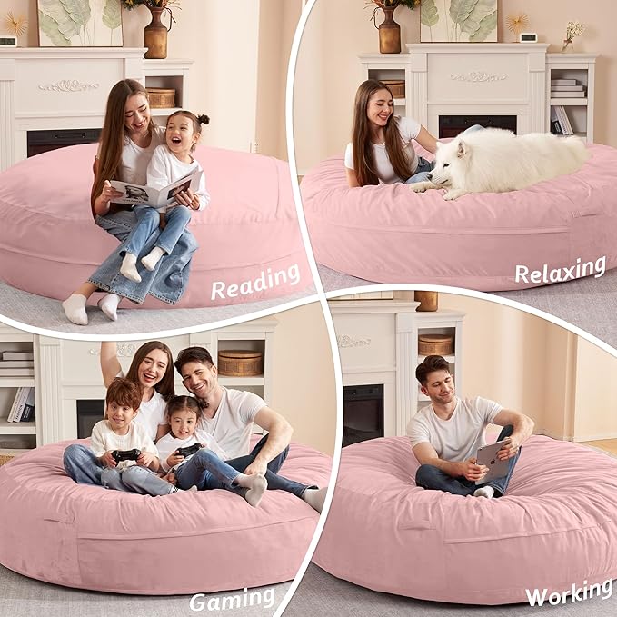 HABUTWAY XX-Large Bean Bag Chair: Giant 7' Memory Foam Furniture Bean Bag Chairs for Adults with Microfiber Cover 7Ft（Pink）