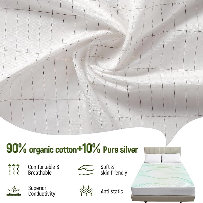 Groundingtop Bare Earth Grounding Sheets Twin Size - 90% Cotton + 10% Silver Fiber Earthing Sheets Grounded Well Bed Sheet - Conductive Earth Fitted Sheet for Better Sleep(White, Twin, 35*75*15inch)