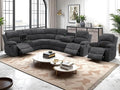 Manual Reclining Sofa Set with Drop-Down Table, Corduroy Sofa Sets, Living Room Furniture Sets, Modern Manual Recliner Sofa Sets with Storage Console for Living Room (Dark Grey, Sectional+Chair)