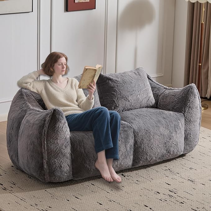 KEIKI Giant Bean Bag Couch for Adults, Oversized Loveseat, 2 Seater Fireside Chair, Comfy Lazy Floor Sofa, Cozy Reading Chair with Pillows for Living Room, Bedroom, No Assembly Required