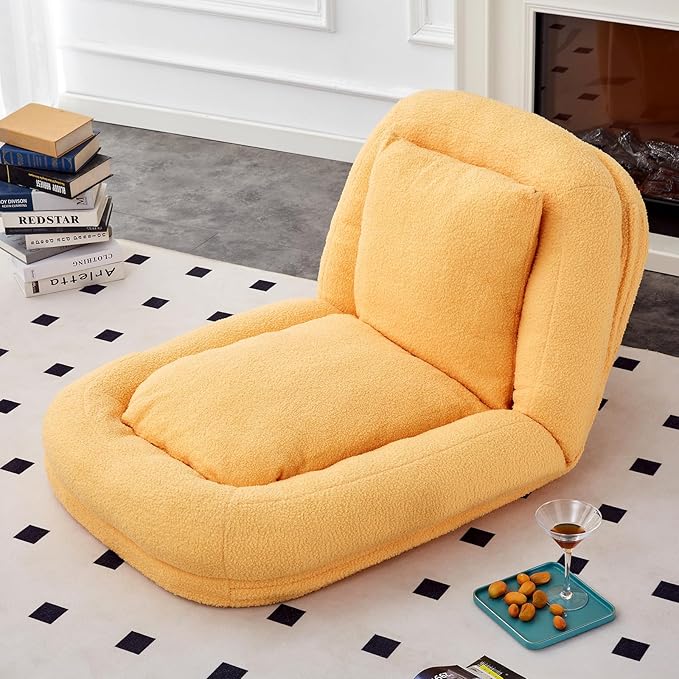 Cozy Yellow Folding Sofa Chair – 5 Adjustable Positions for Plush Lounge Comfort While Gaming, Meditating & Relaxing!
