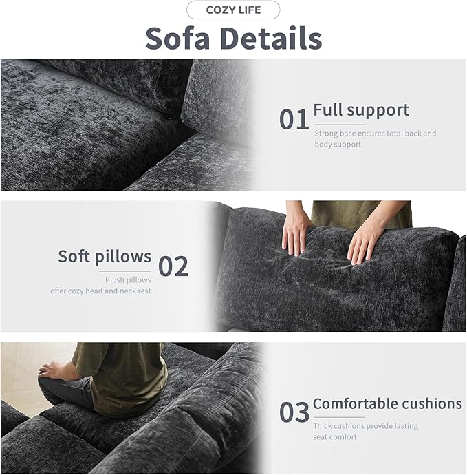 Cloud Couch Modular Sectional Sofa,100.5" U Shaped Couch, Oversized Convertible Wide Seater,3 Seater with 2 Ottomans for Living Room Set, Covers Washable&,Black