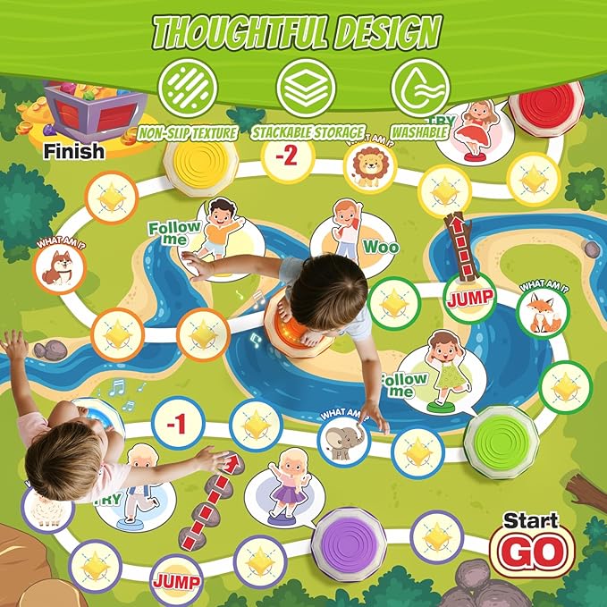 HYES Light Up Stepping Stones for Kids - 6 PCS Non-Slip Musical Stackable Step Stones with Game Map, Toddler Obstacle Course Sensory Toys, Indoor Outdoor 3-5 Years Old Boys Girls Birthday Gifts