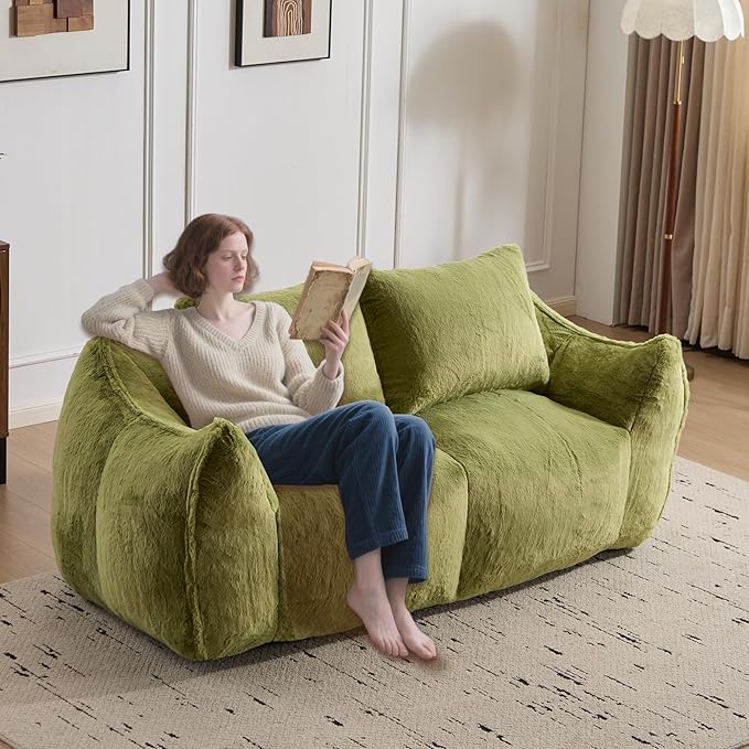 KEIKI Giant Bean Bag Couch for Adults, Oversized Loveseat, 2 Seater Fireside Chair, Comfy Lazy Floor Sofa, Cozy Reading Chair with Pillows for Living Room, Bedroom, No Assembly Required