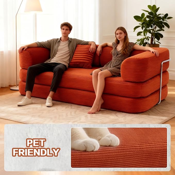 KEIKI 75" Modern Floor Sofa Bed with Convertible Blanket Pillow,Enhanced Frame Stability,Compressed Couch for Living Room