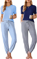 Ekouaer Pajamas for Women Set 2 Pack Lounge Set Short Sleeve Pjs Joggers Long Pants Loungepwear with Pockets
