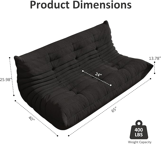 Bean Bag Chair, Oversized Bean Bag Chair for Living Room, Fireside Chair for Adults with Memory Foam Filled, Big Accent Lounge Floor Sofa for Reading, Relax, No Assembly Required. (Black 3-Seater)