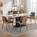 YaFiti Dining Chairs Set of 8, Mid Century Modern Accent Dining Room and Kitchen Chairs, Upholstered PU Leather Vertical Stripe Chairs for Vanity with Walnut Bentwood and Metal Legs, Gray