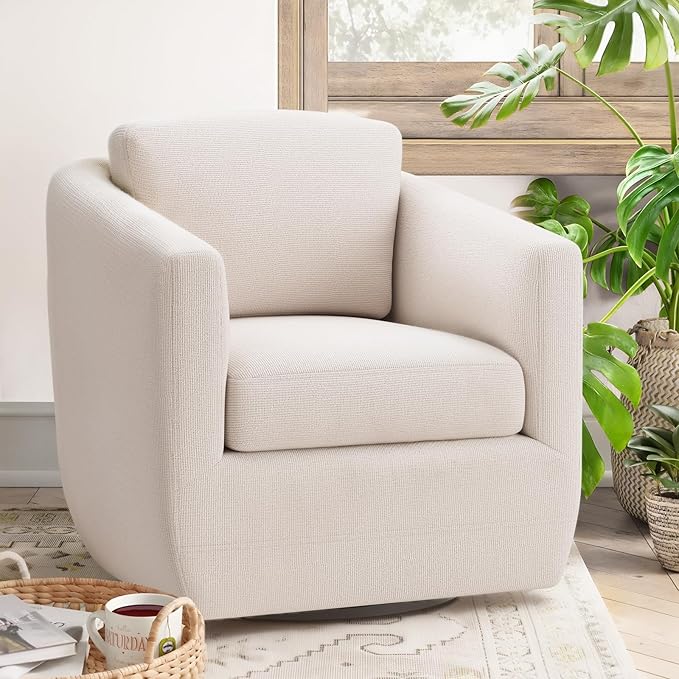 MALOL 360° Swivel Accent Chair Set of 2 with Pillow - Comfy Living Room Armchair No-Sag Foam & Sturdy Metal Base, Fully Assembled Swivel Accent Single Sofa for Bedroom Living Room, Office, Beige