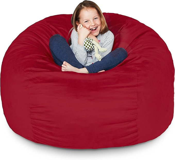Lumaland Luxurious 3ft Medium Bean Bag Chair with Microsuede Cover - Ultra Soft, Foam Filling, Washable Bean Bag Sofa for Adults, Teenagers, Kids, Pets - Sack Chair for Living Room, Bedroom - Red