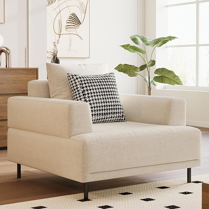 Mid-Century Modern 40.55" Wide Fabric Loveseat Sofa, Small Comfy Reading Chair for Living Room Bedroom, Ideal for Small Spaces, Beige Couch