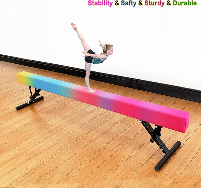 MARFULA Adjustable Balance Beam 8 ft Gymnastic Beam Adjustable Height for Kids and Teenage of All Gymnastic Levels, Gymnastic Training Beam Gymnastic Equipment for Athlete Home and Gym Club Use