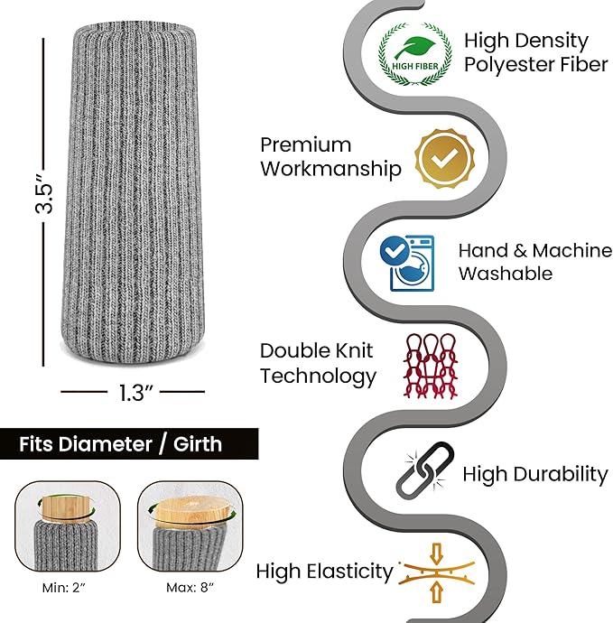 16 Pcs Grey Premium Chair Leg Socks Protectors for Hardwood Floors - Do not Easily Fall Off - Very Easy to Put on - Fits All Leg Shapes - High Elastic Bar Stool Leg Covers - Furniture Pads…