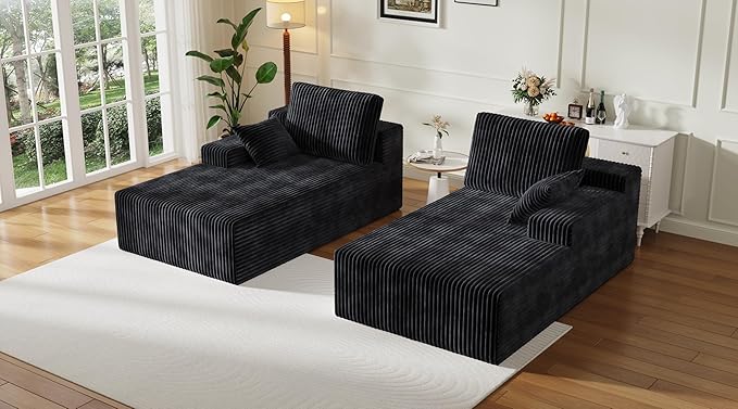 79" Chaise Lounge Chair Indoor, Oversized Double Corduroy Comfy Boneless Loveseat Sleeper Sofa Reading Chairs Cloud Couch Bed,Deep Seat, Wide Armrest,No Assembly Required for Living Room, Bedroom