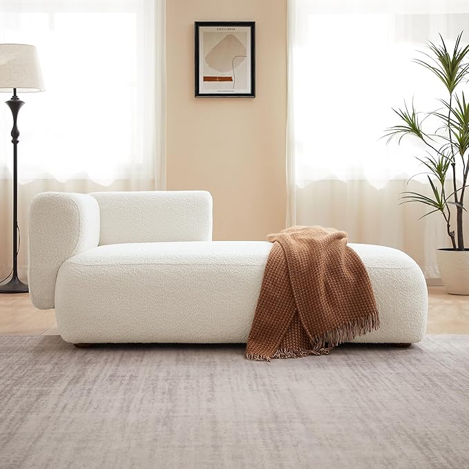 ZEKOKO Boucle Chaise Lounge Chair Indoor Comfy Fluffy Lounge Sofa Upholstered Chaise Lounge Modern Lounge Chair Indoor for Living Room Bedroom Office(Right Hand, Cream)